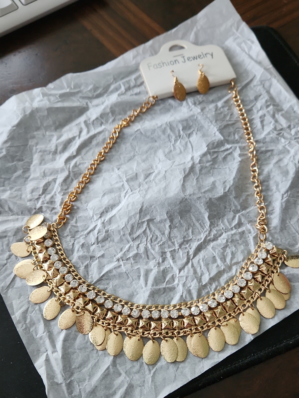 NEW Budget Friendly Golden Matte Finish Shimmering Earring & Layer Necklace Set